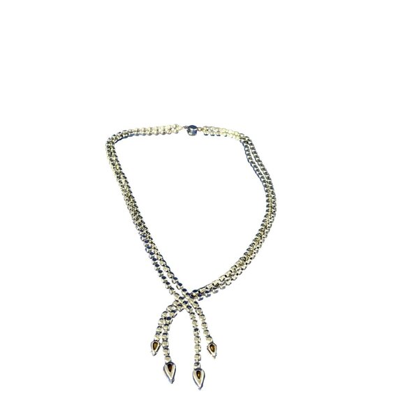 Vintage Rhinestone Necklace Clear Silvertone Statement Glam Classic 15 inches - Picture 4 of 4